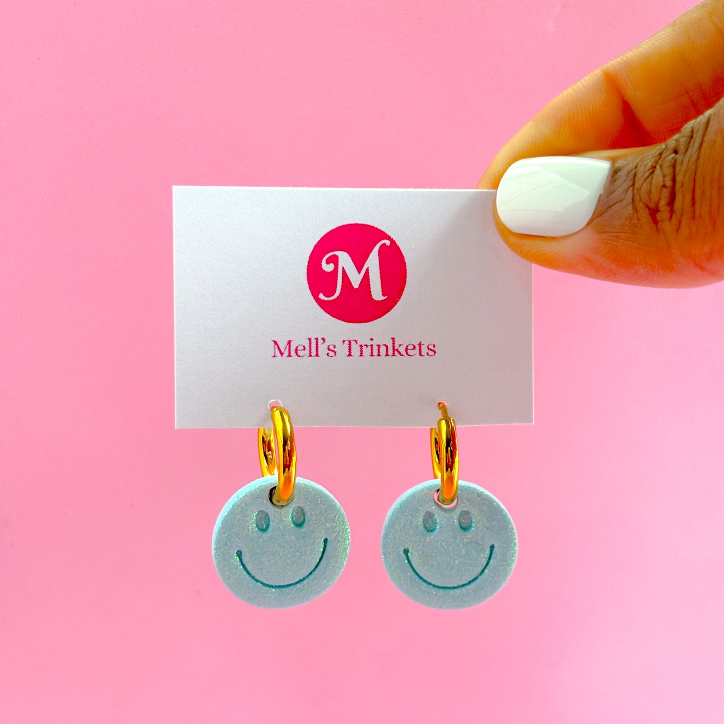 Sparkly Smiley Huggie Hoops - Choose Color