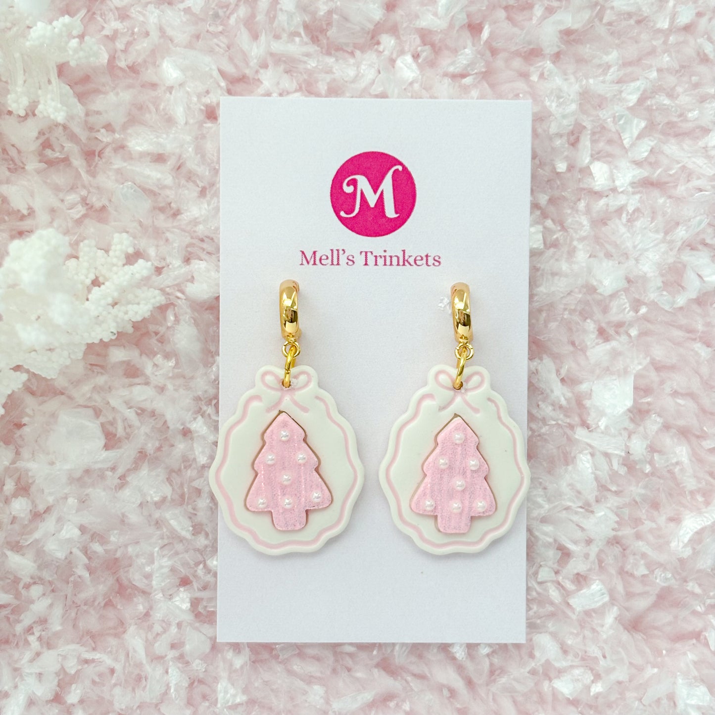 Christmas Tree Frame Dangles - Pink
