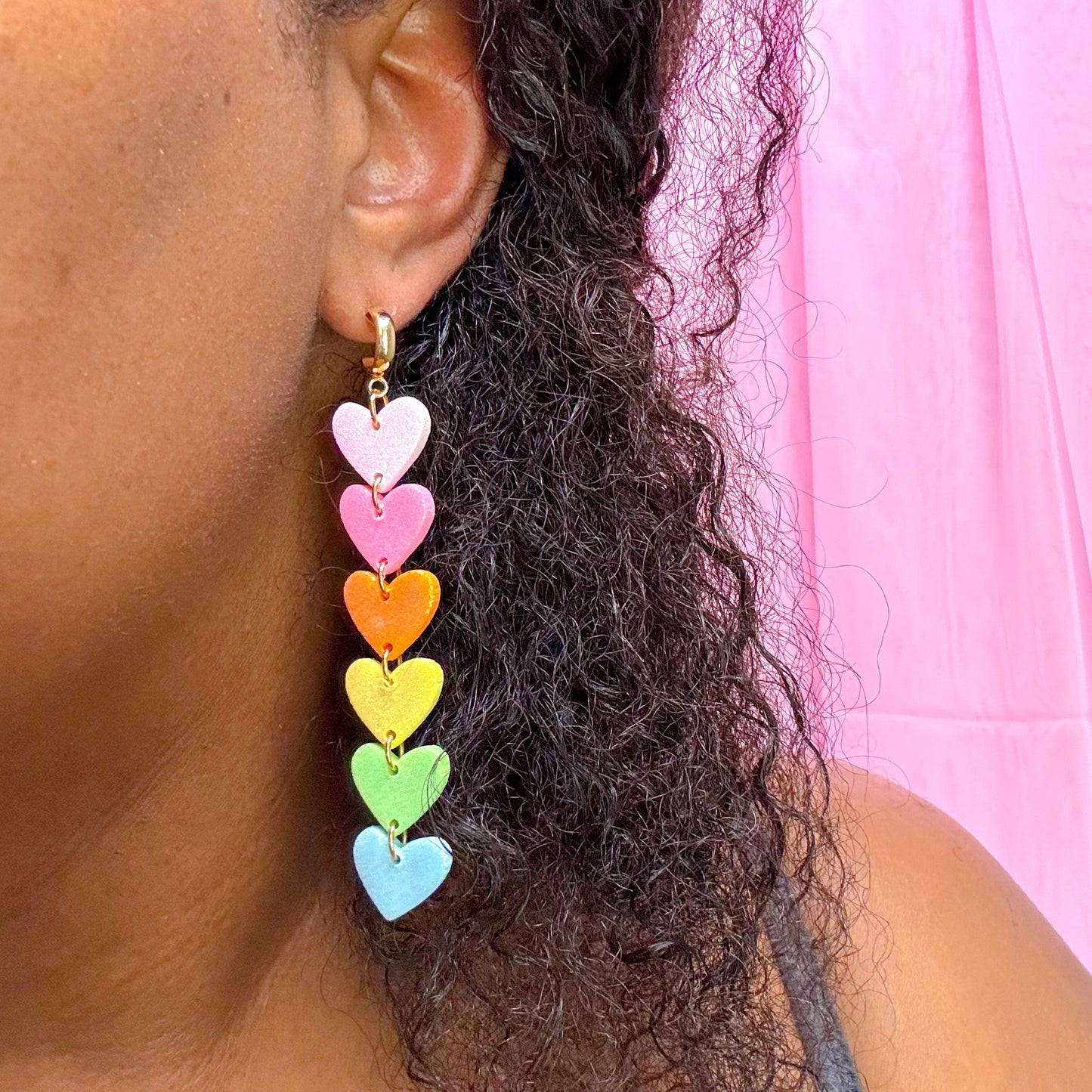 Rainbow Heart Huggie Long Dangles
