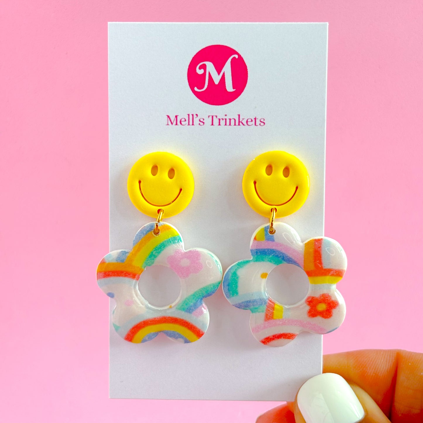 Smiley Floral Rainbow Dangles