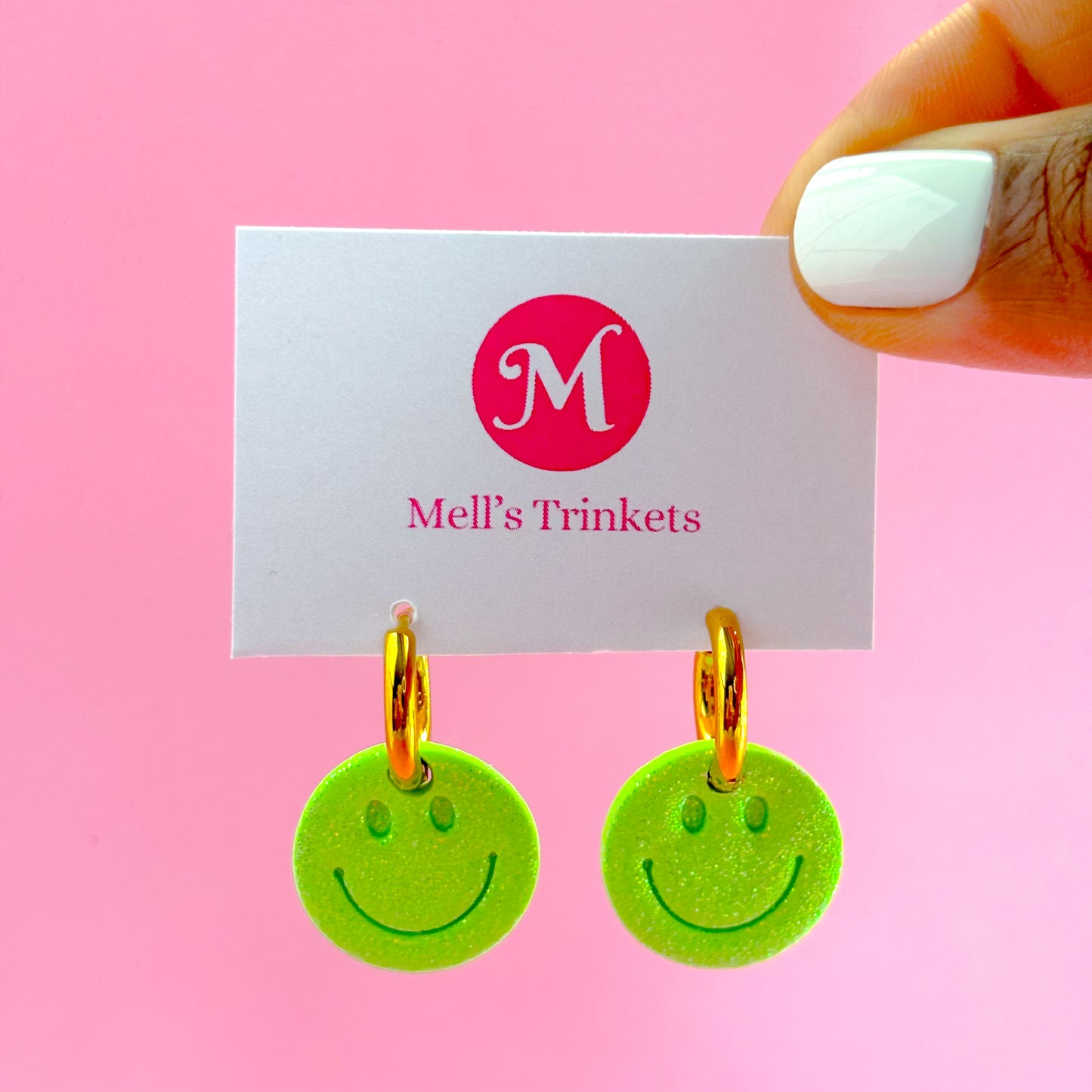 Sparkly Smiley Huggie Hoops - Choose Color