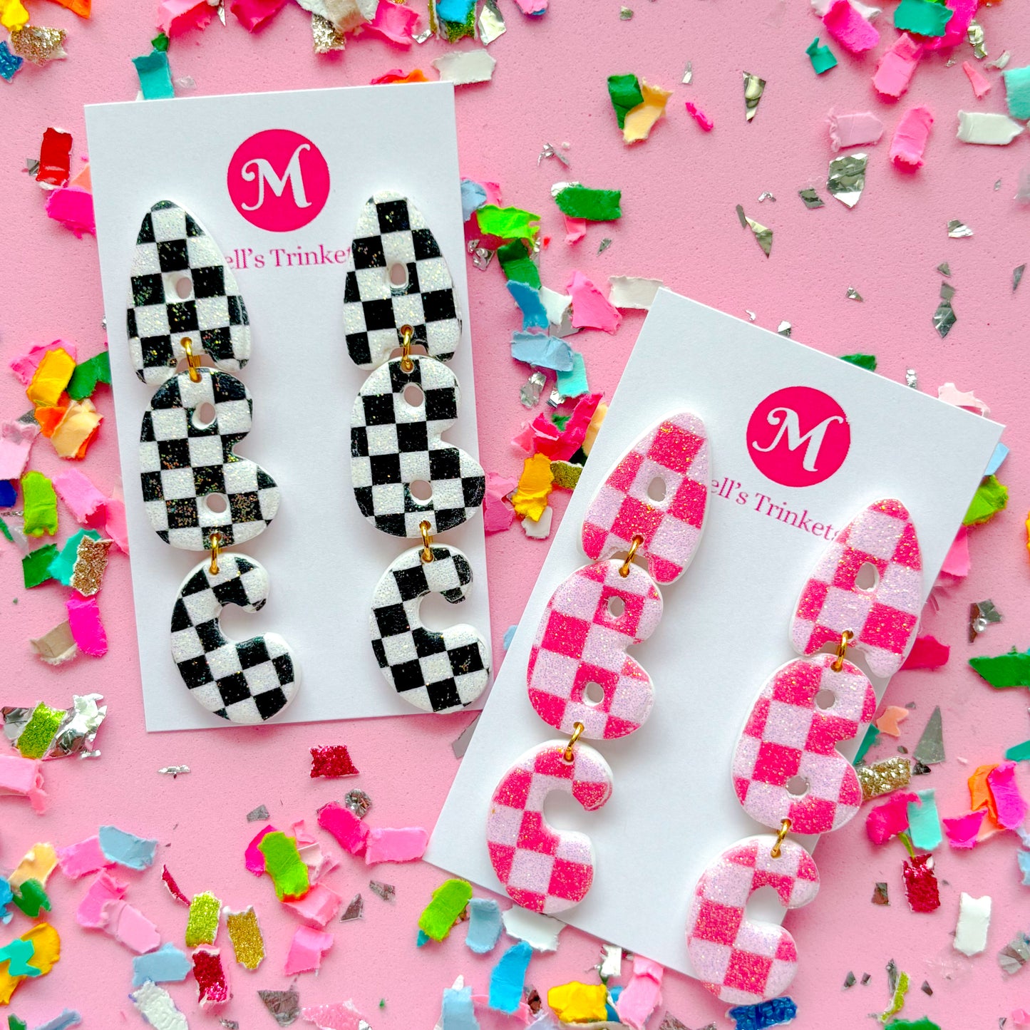 Checkered ABC Dangles - Choose Color