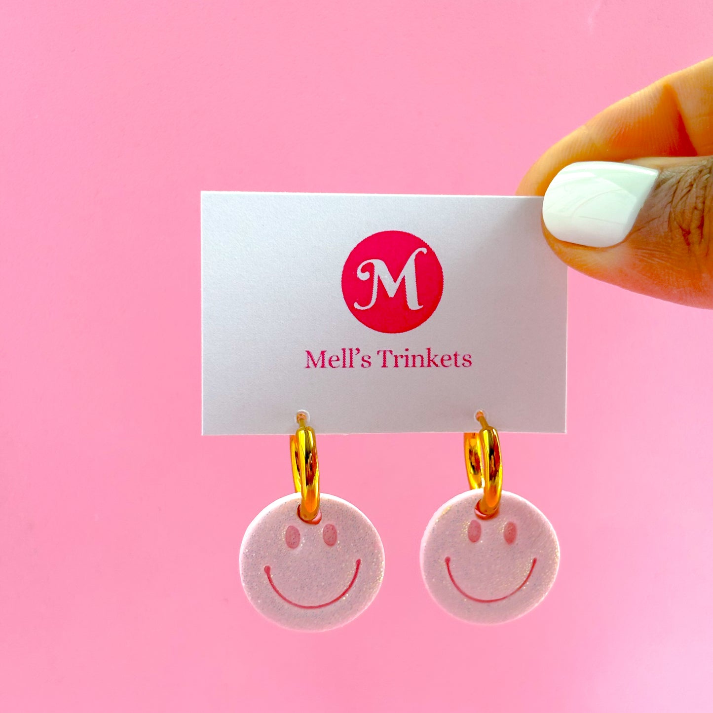 Sparkly Smiley Huggie Hoops - Choose Color