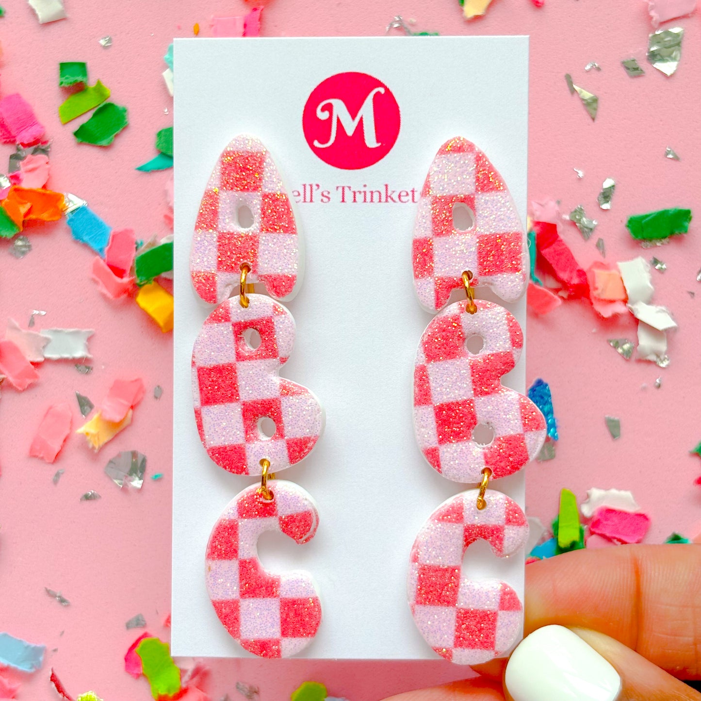 Checkered ABC Dangles - Choose Color