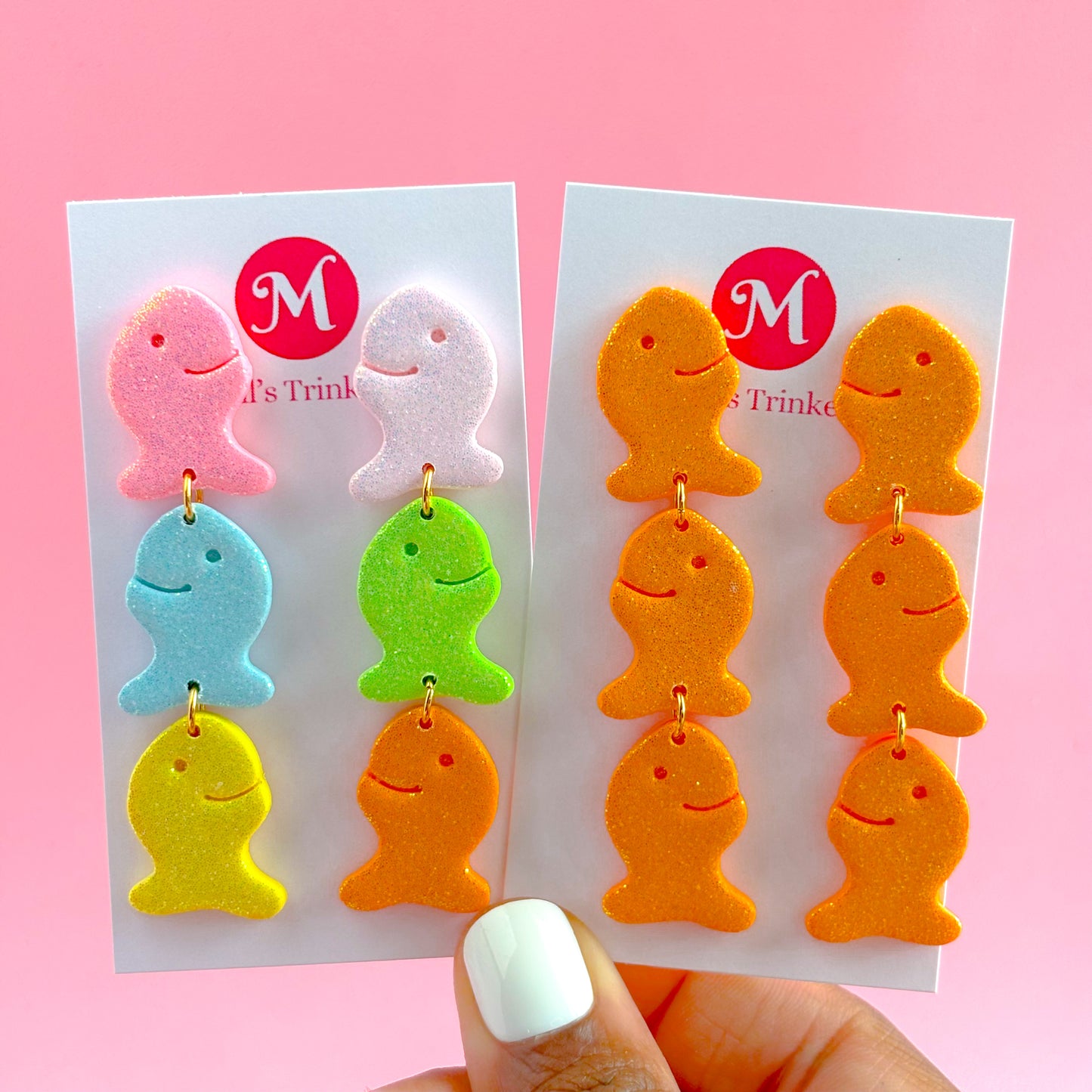 Glittered Goldfish Dangles - Solid Orange