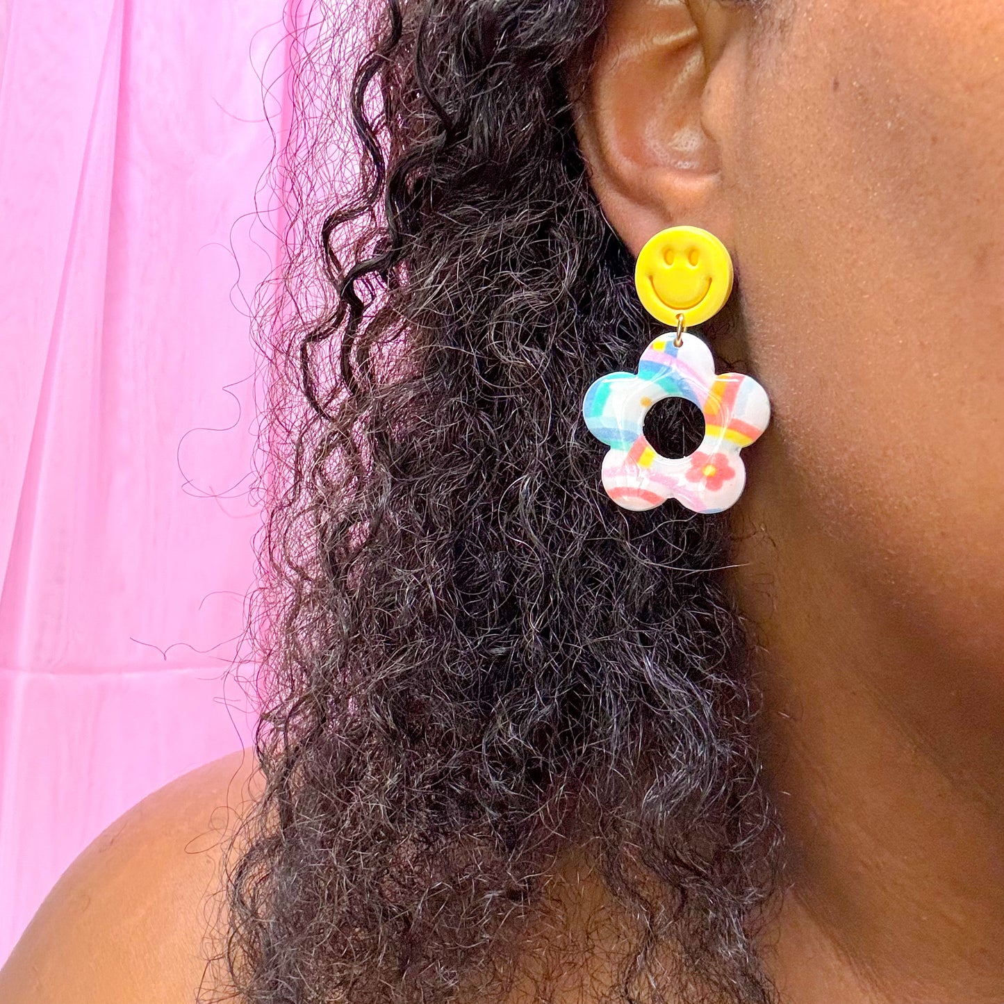 Smiley Floral Rainbow Dangles