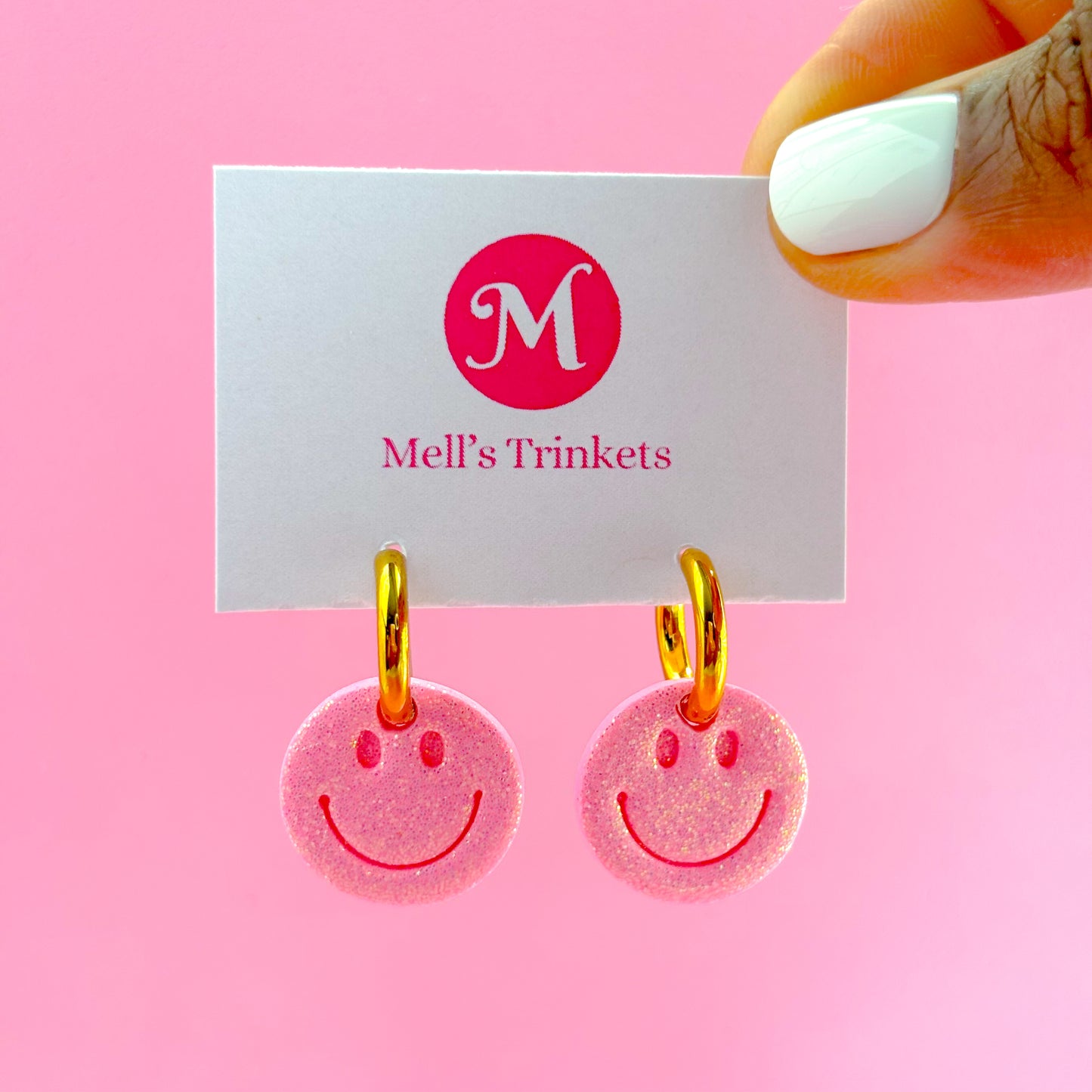Sparkly Smiley Huggie Hoops - Choose Color