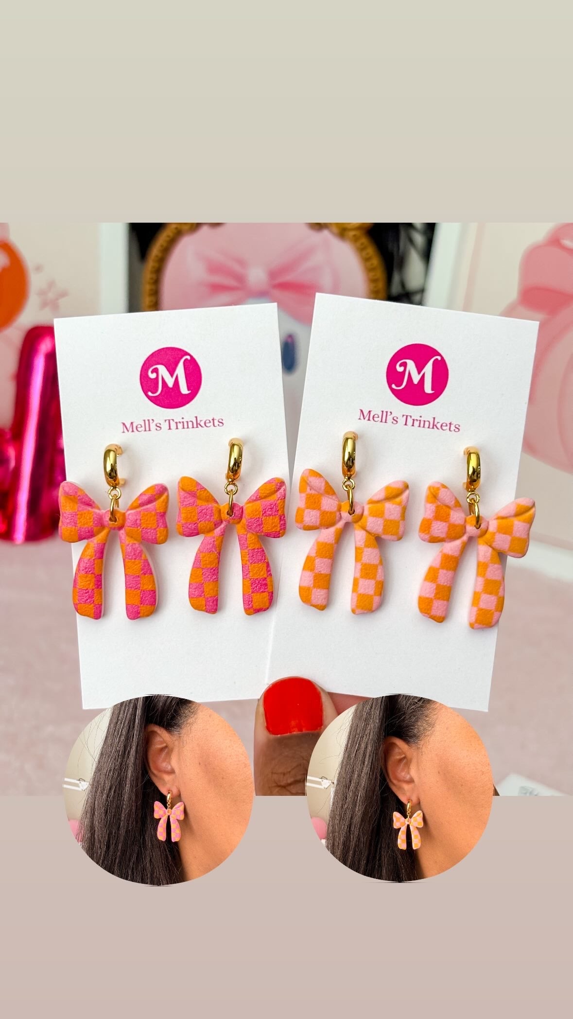 Checkered Bow Dangles - Choose Color