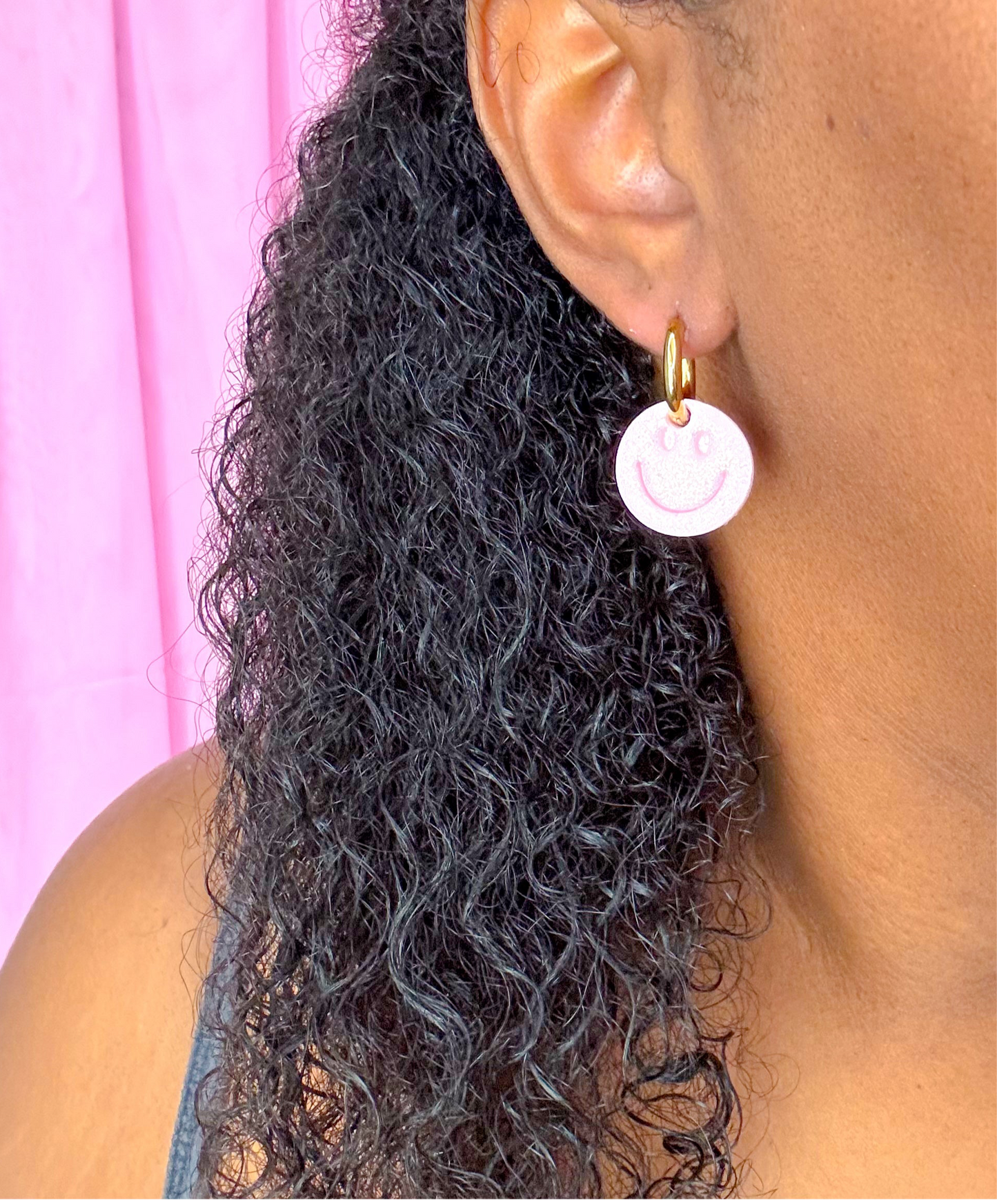 Sparkly Smiley Huggie Hoops - Choose Color