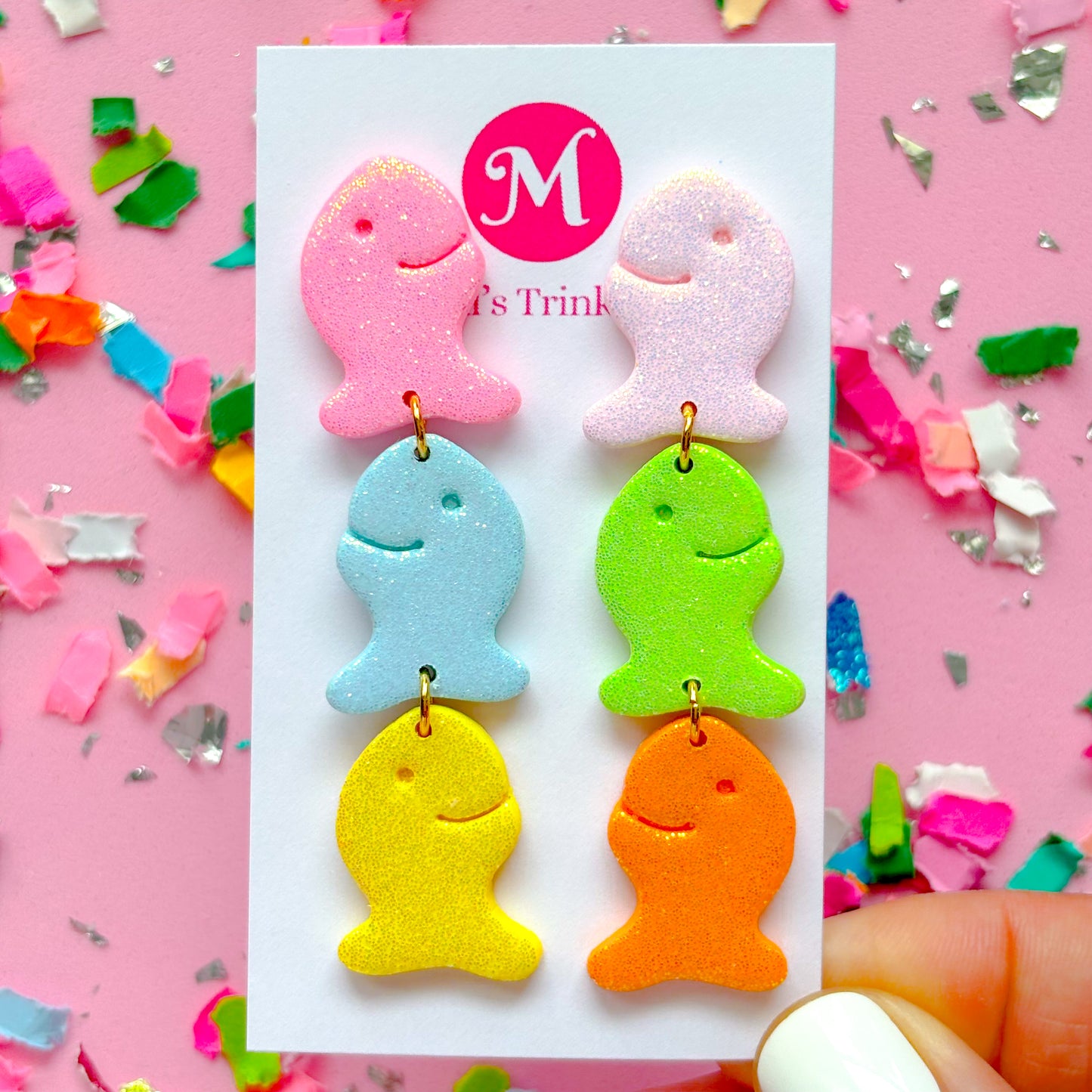 Glittered Goldfish Dangles - Rainbow