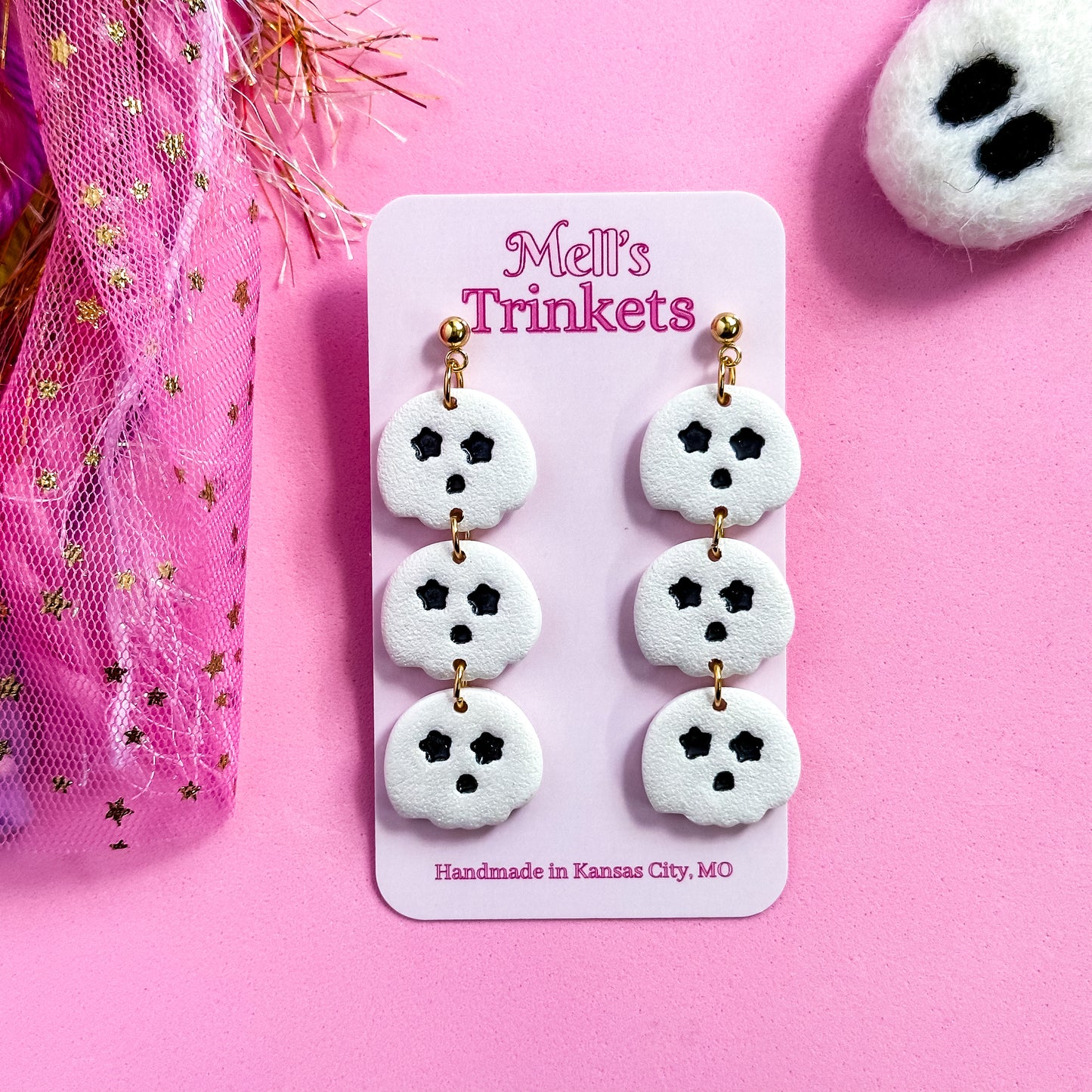 Skull Dangle Earrings - White