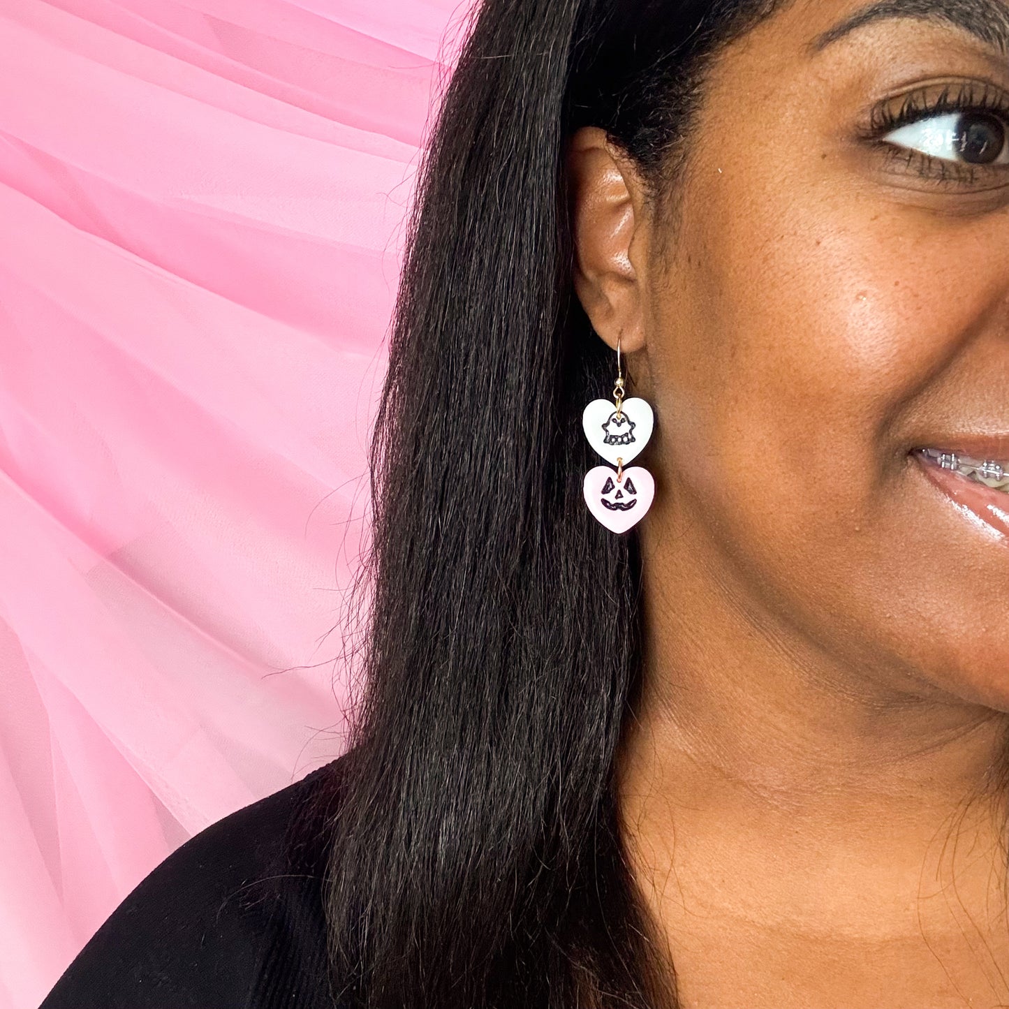 Spooky Heart Dangles - Light Pink