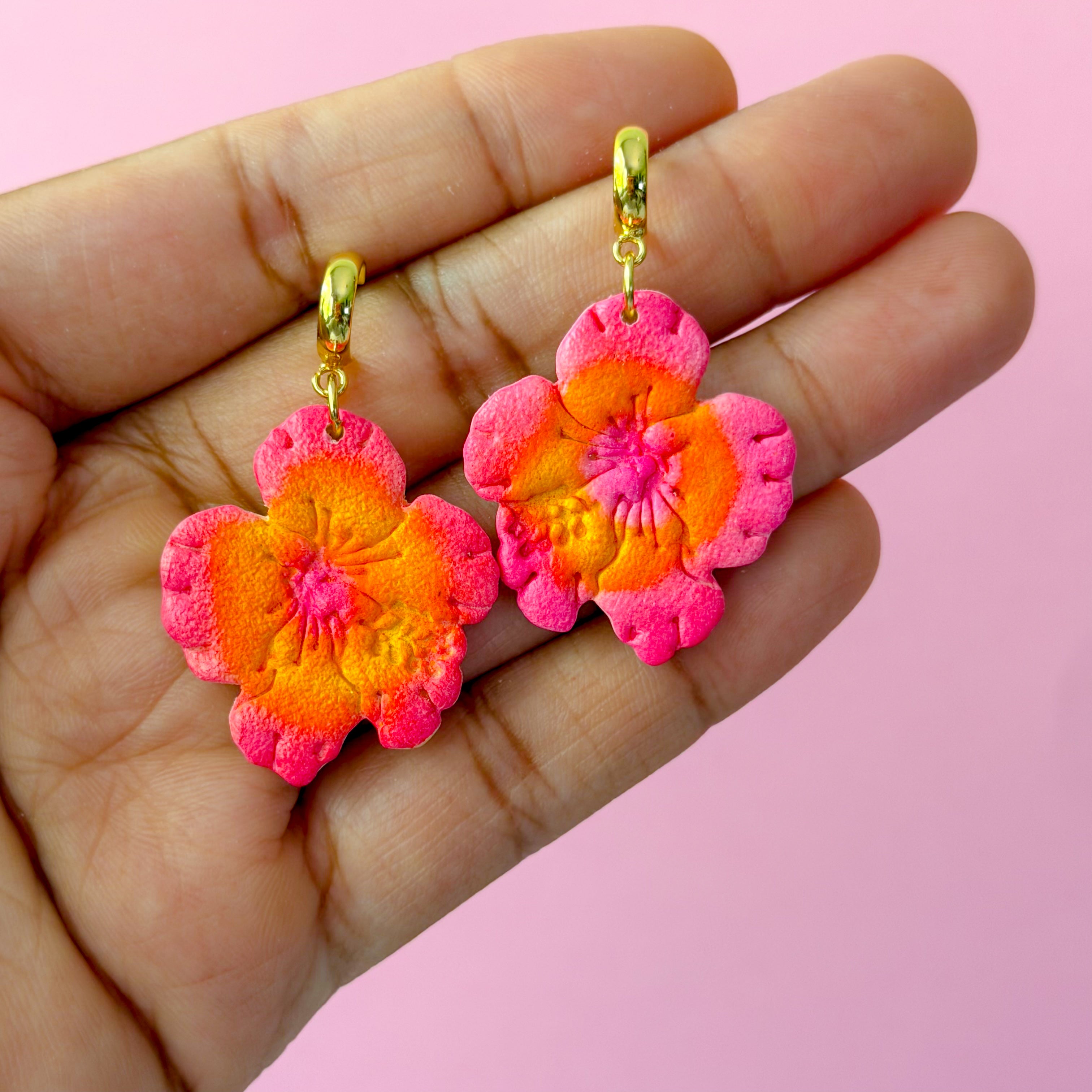 Tropical Flower Half Hoop Dangles – Mell's Trinkets Official