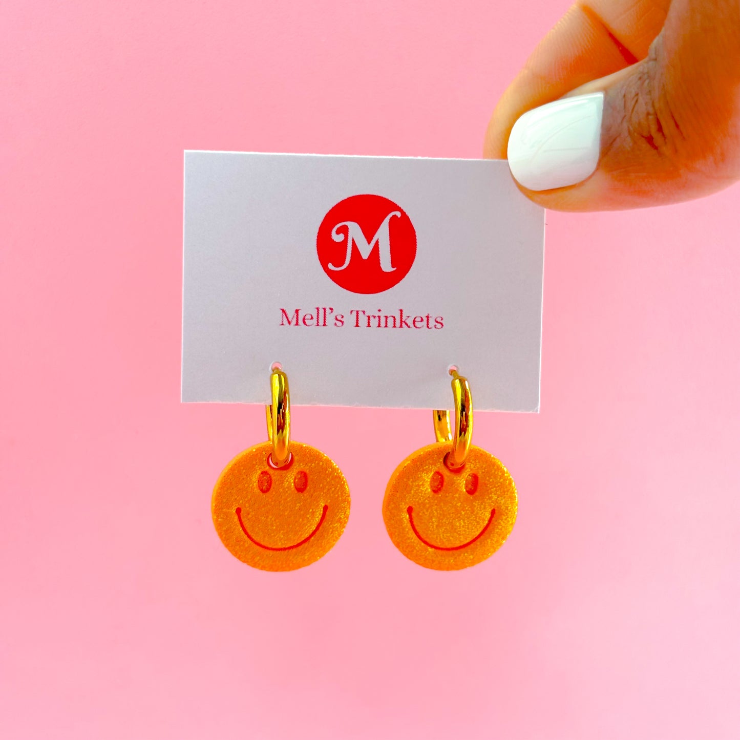 Sparkly Smiley Huggie Hoops - Choose Color
