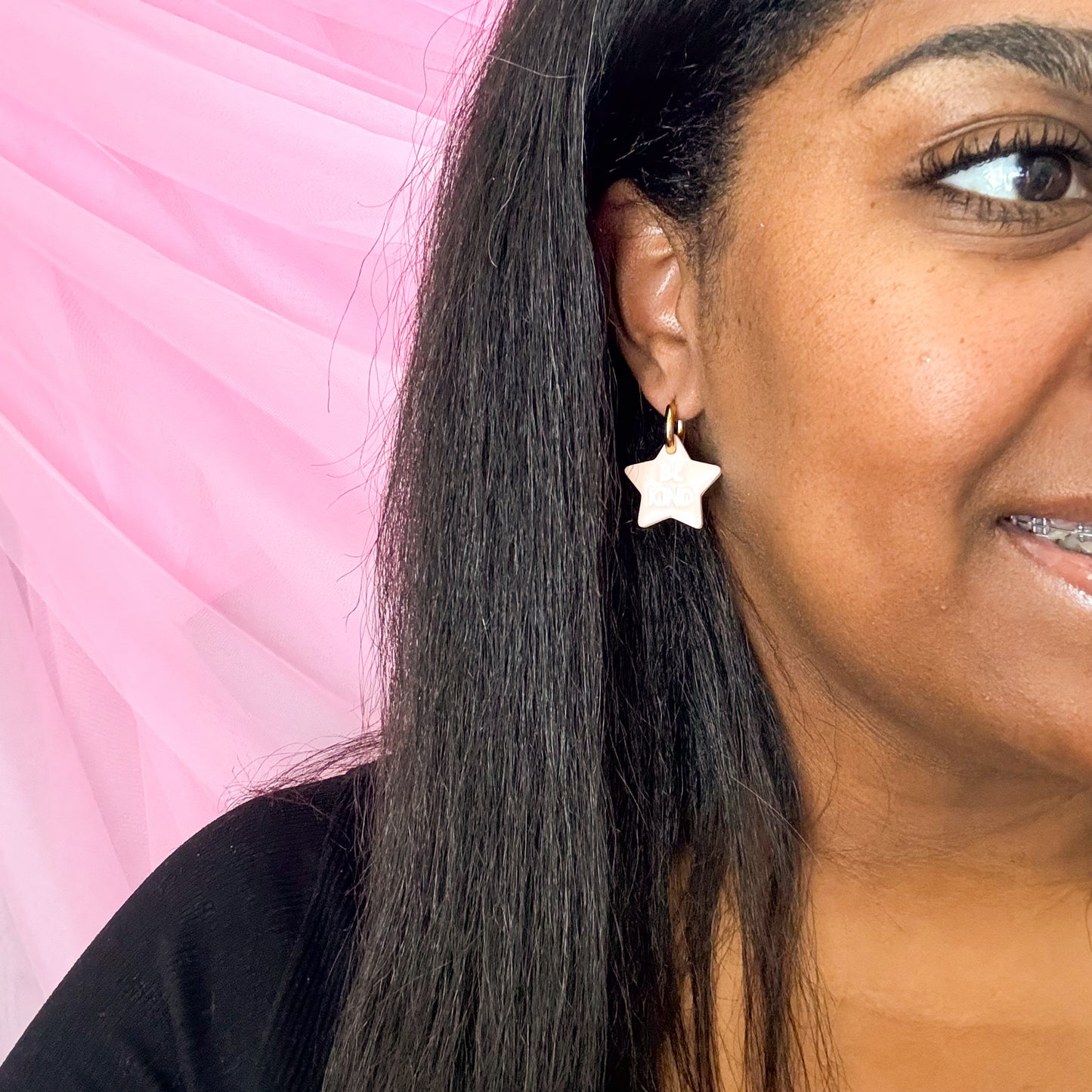 Be Kind Star Hoops - Dusty Peach