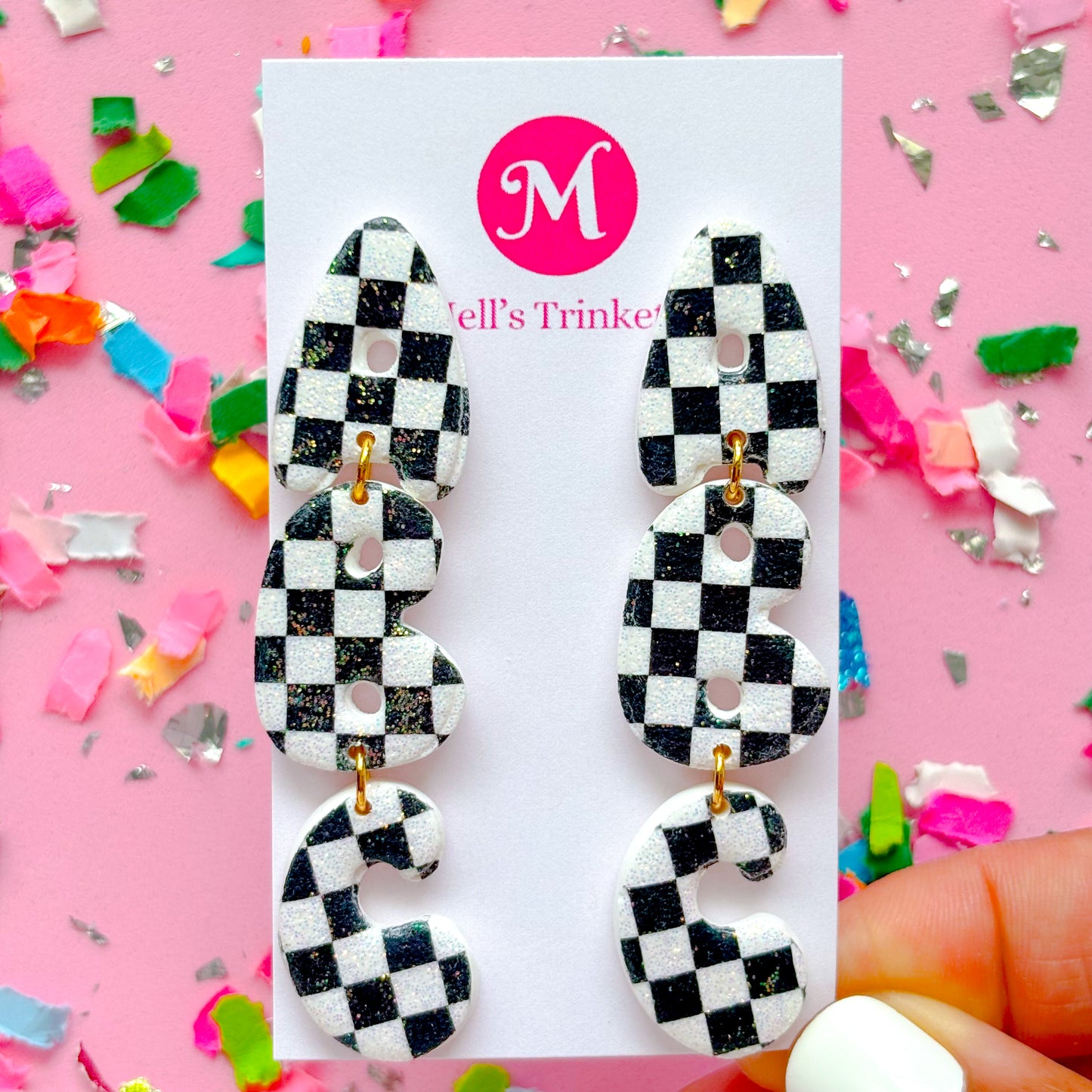 Checkered ABC Dangles - Choose Color
