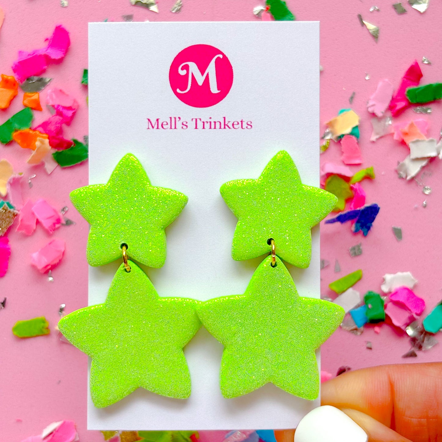Glitter Double Star Dangles - Choose Color
