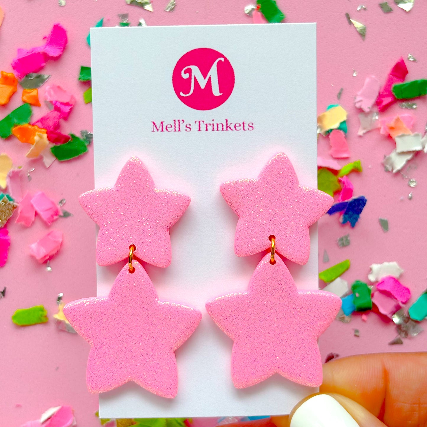 Glitter Double Star Dangles - Choose Color