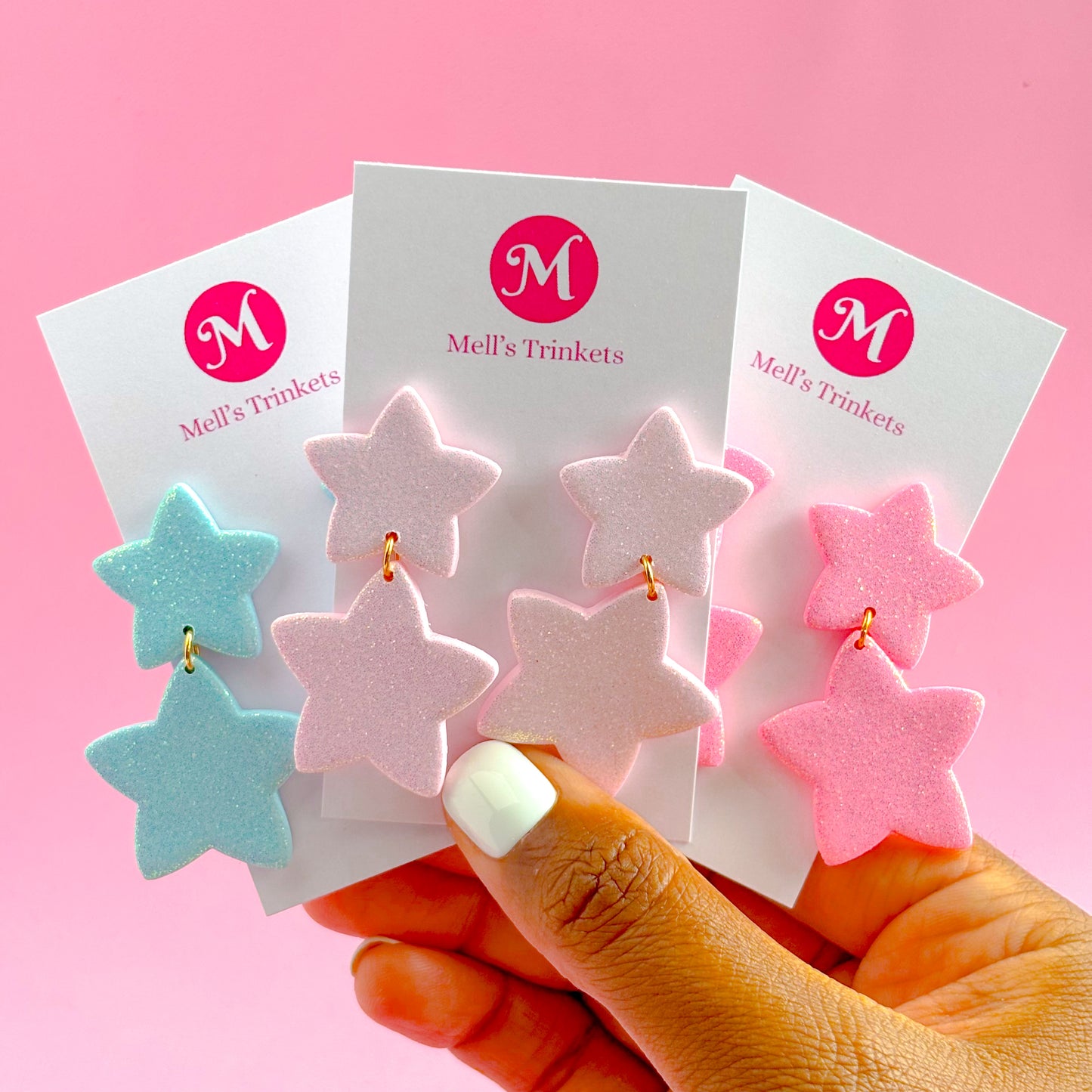 Glitter Double Star Dangles - Choose Color