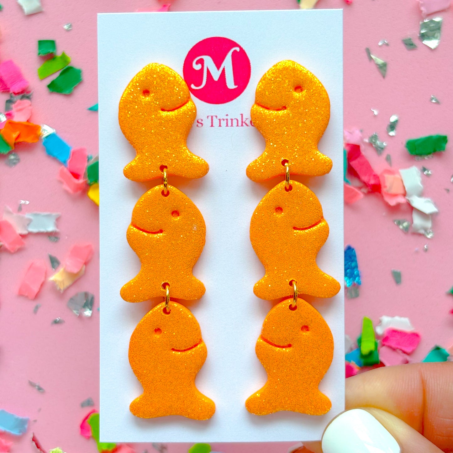 Glittered Goldfish Dangles - Solid Orange