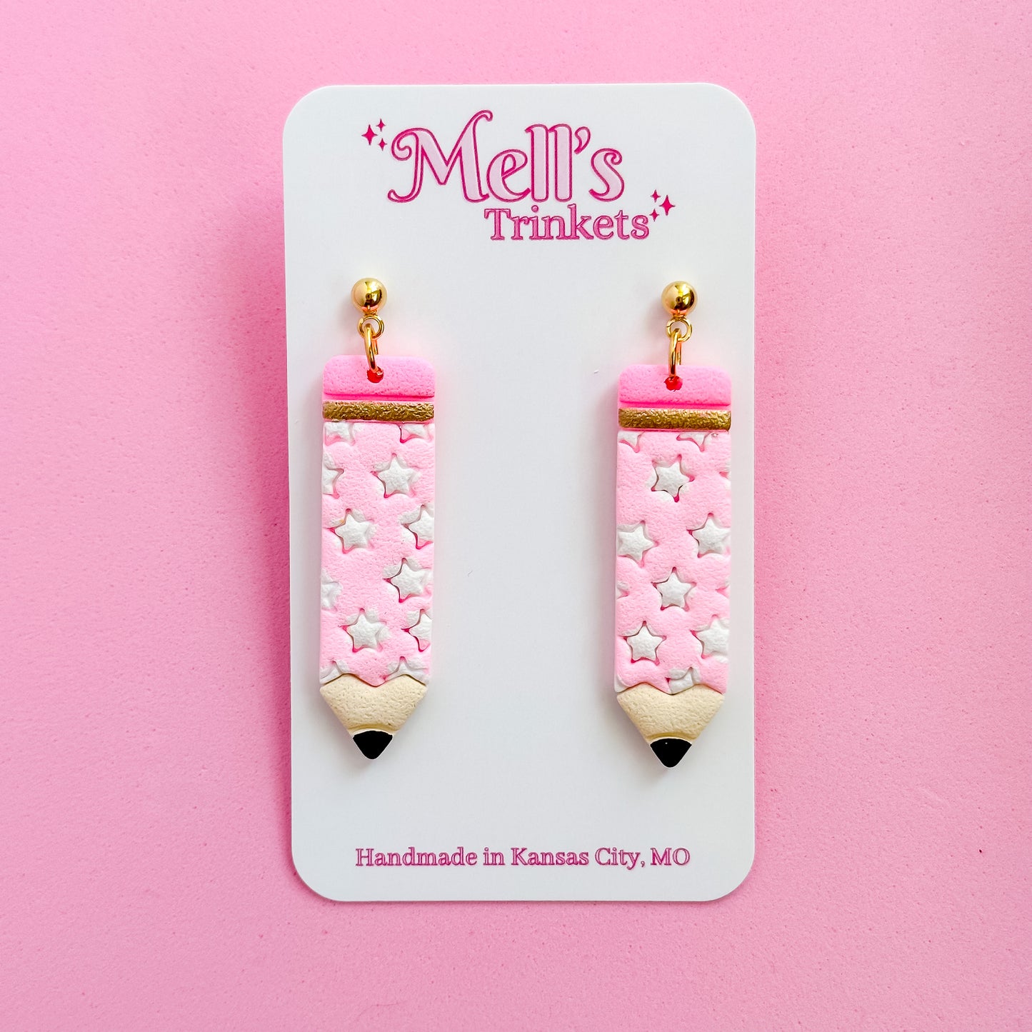 Star Pencil Earrings - Pink