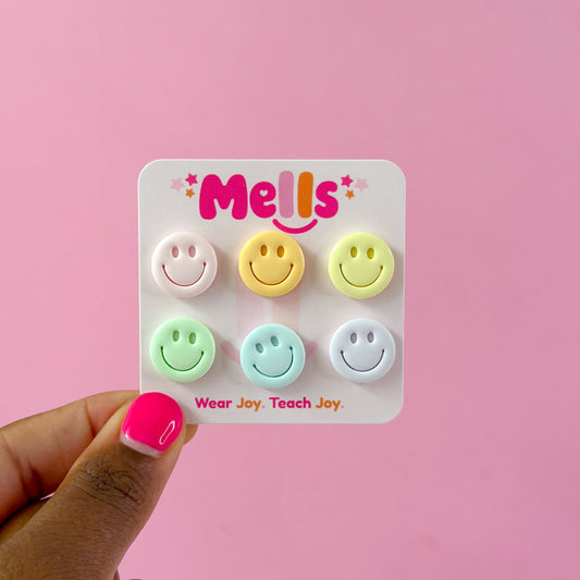 Smiley Stud Earrings - 6 Pack