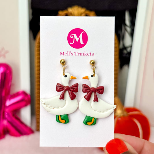 Maroon Bow Porch Goose Dangles