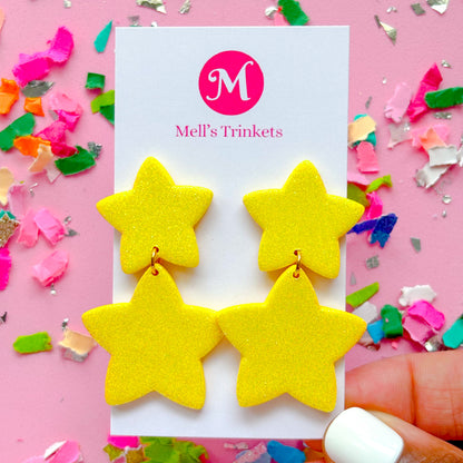 Glitter Double Star Dangles - Choose Color