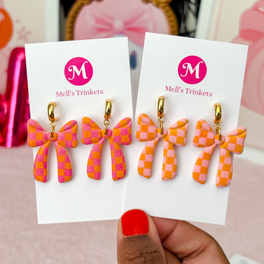 Checkered Bow Dangles - Choose Color