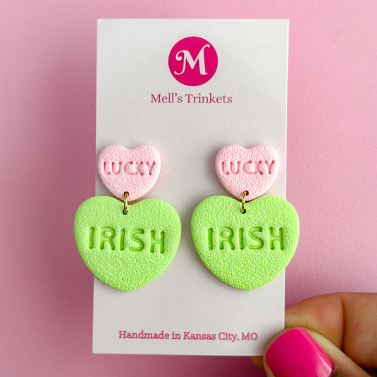 Lucky Irish Heart Dangles - Pink/Green Combo
