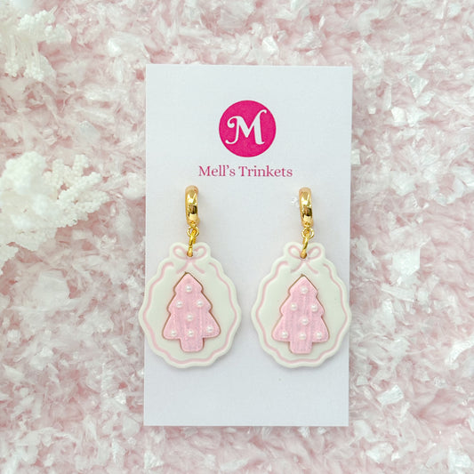 Christmas Tree Frame Dangles - Pink