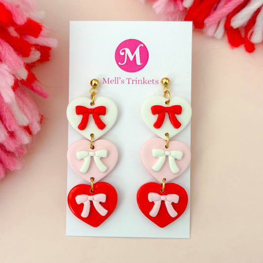 Triple Love Bow Heart Dangles