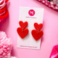 Double Love Heart Dangles - Red