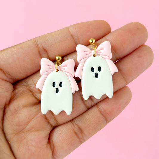 Bow Ghost Dangles - Pink
