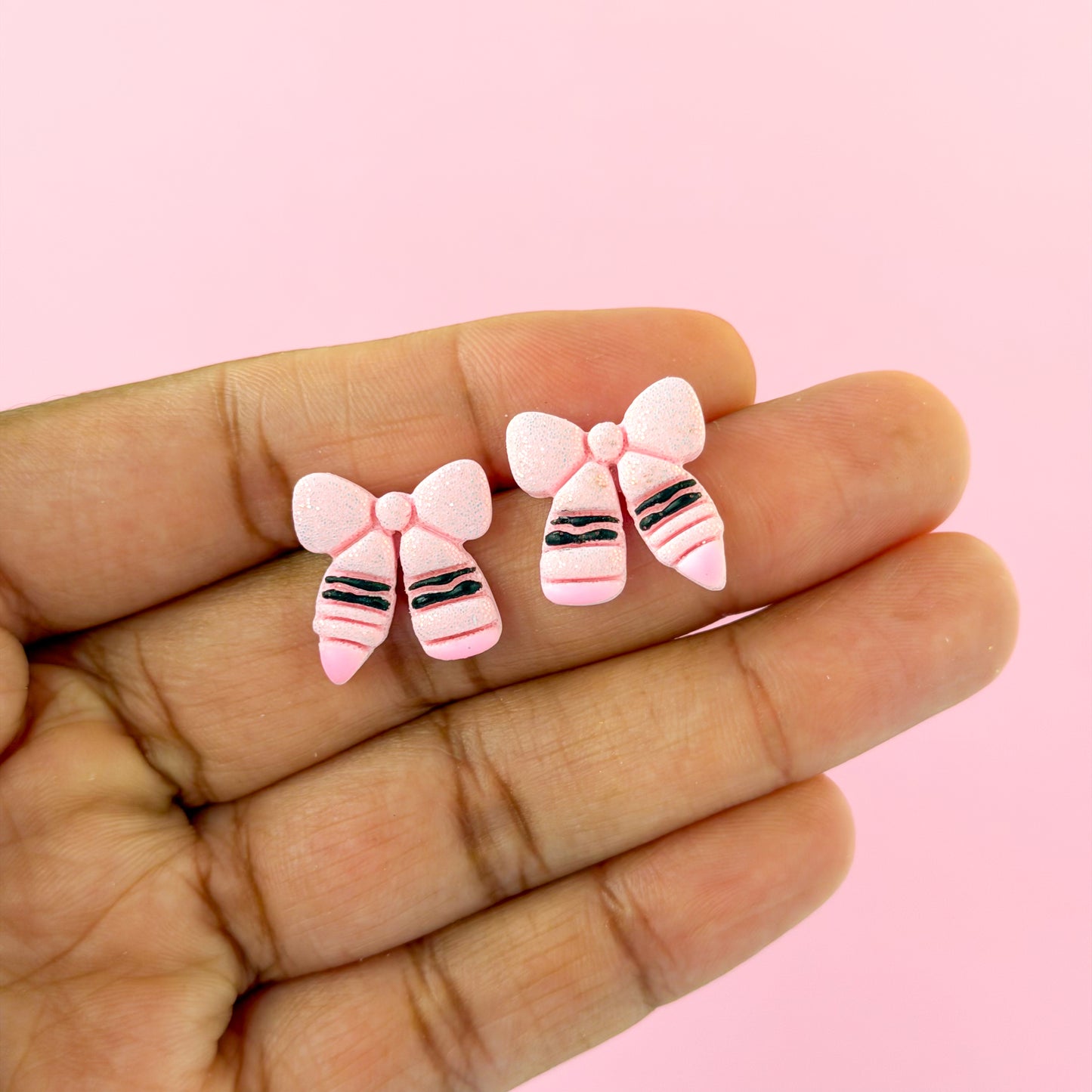 Pre-order Crayon Bow Oversize Studs - Light Pink