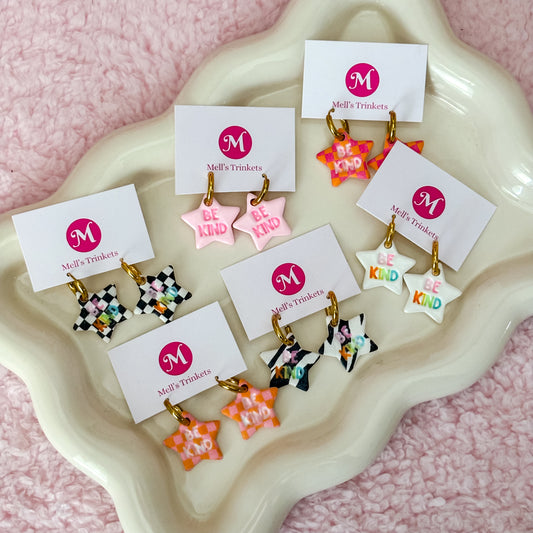 Be Kind Star Huggie Hoops Choose Color