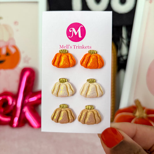Sparkly Pumpkin Stud Set