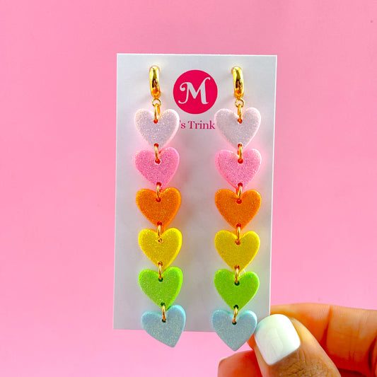 Rainbow Heart Huggie Long Dangles