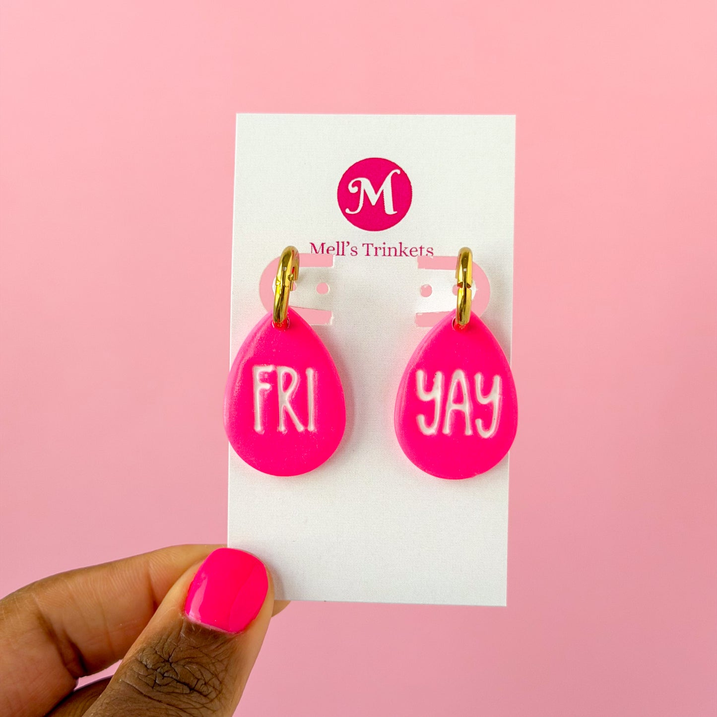 Pre-order FRIYAY Huggie Hoops - Mell's Hot Pink