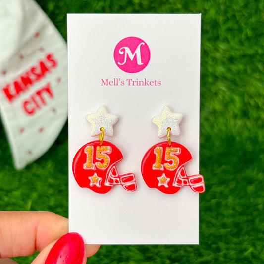 KC Football #15 Star Helmet Earrings