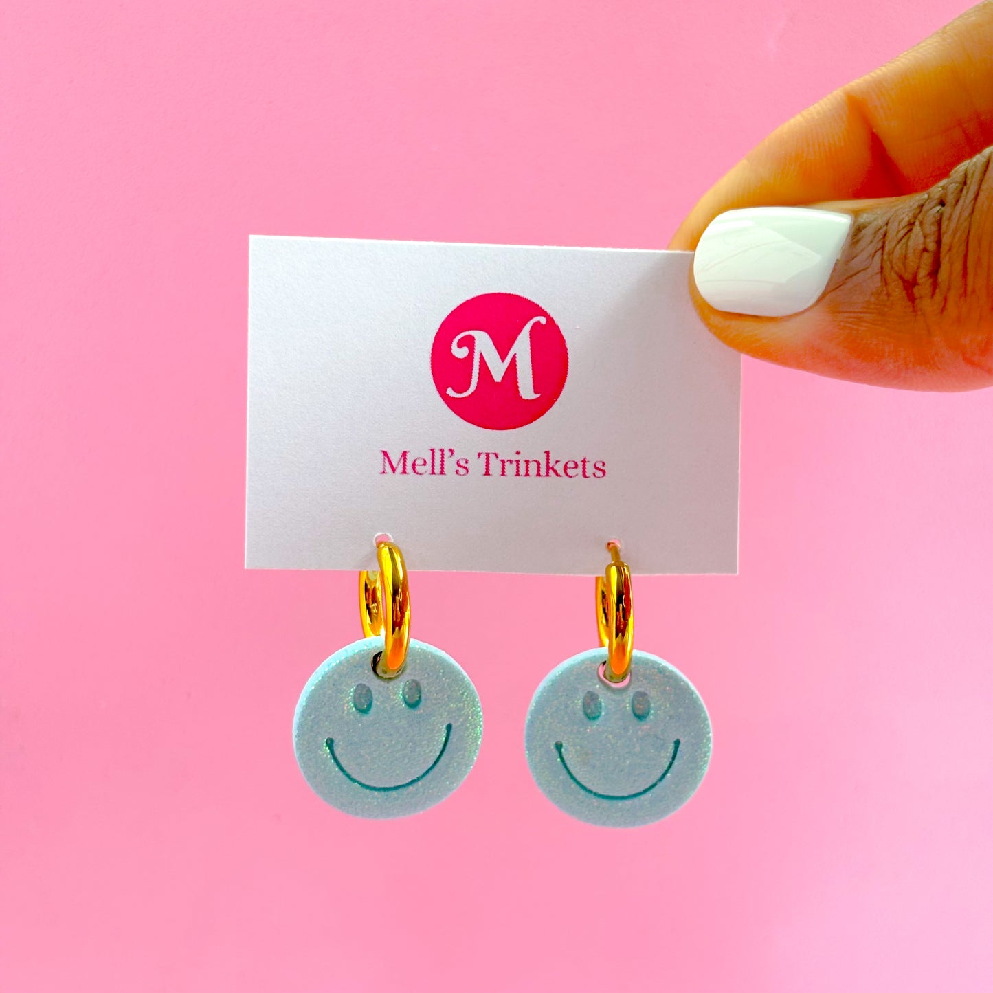 Sparkly Smiley Huggie Hoops - Choose Color