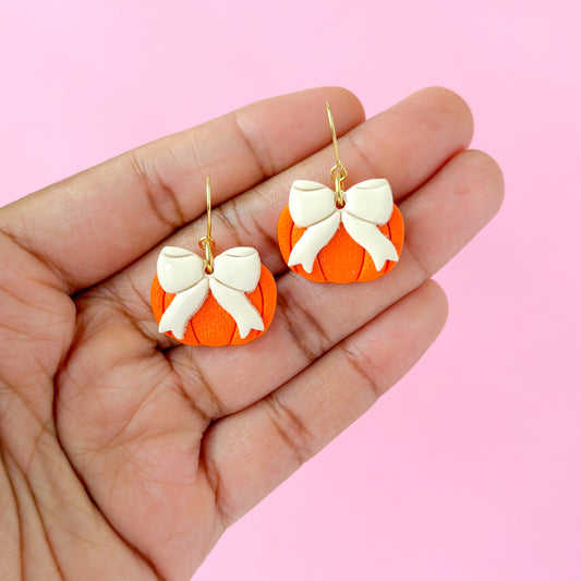 Pumpkin Bow Dangles - Beige Bow