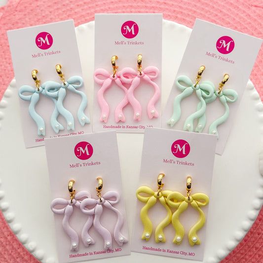 Pearl Bow Hoops - Choose Color