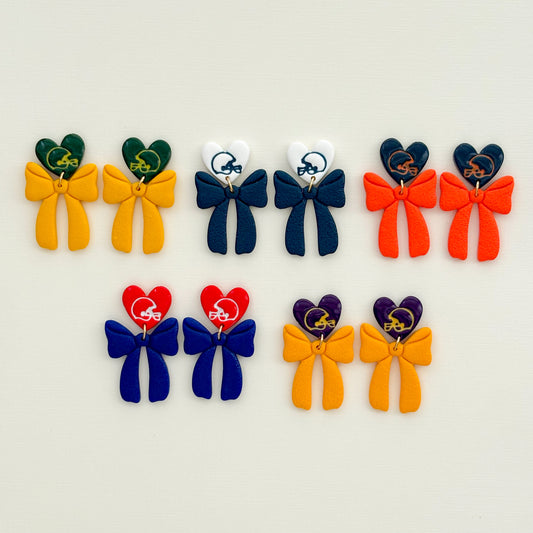Helmet Heart Bow Dangles - Choose Team