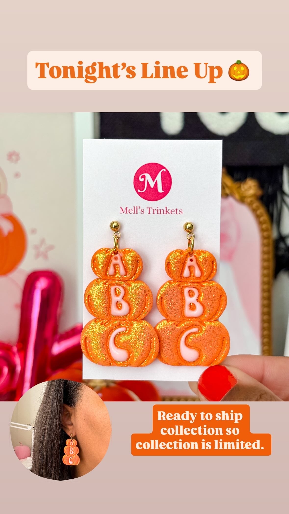 ABC Sparkly Pumpkin Dangles