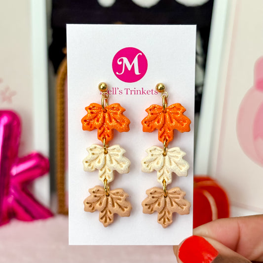 Sparkly Triple Maple Leaves Dangles