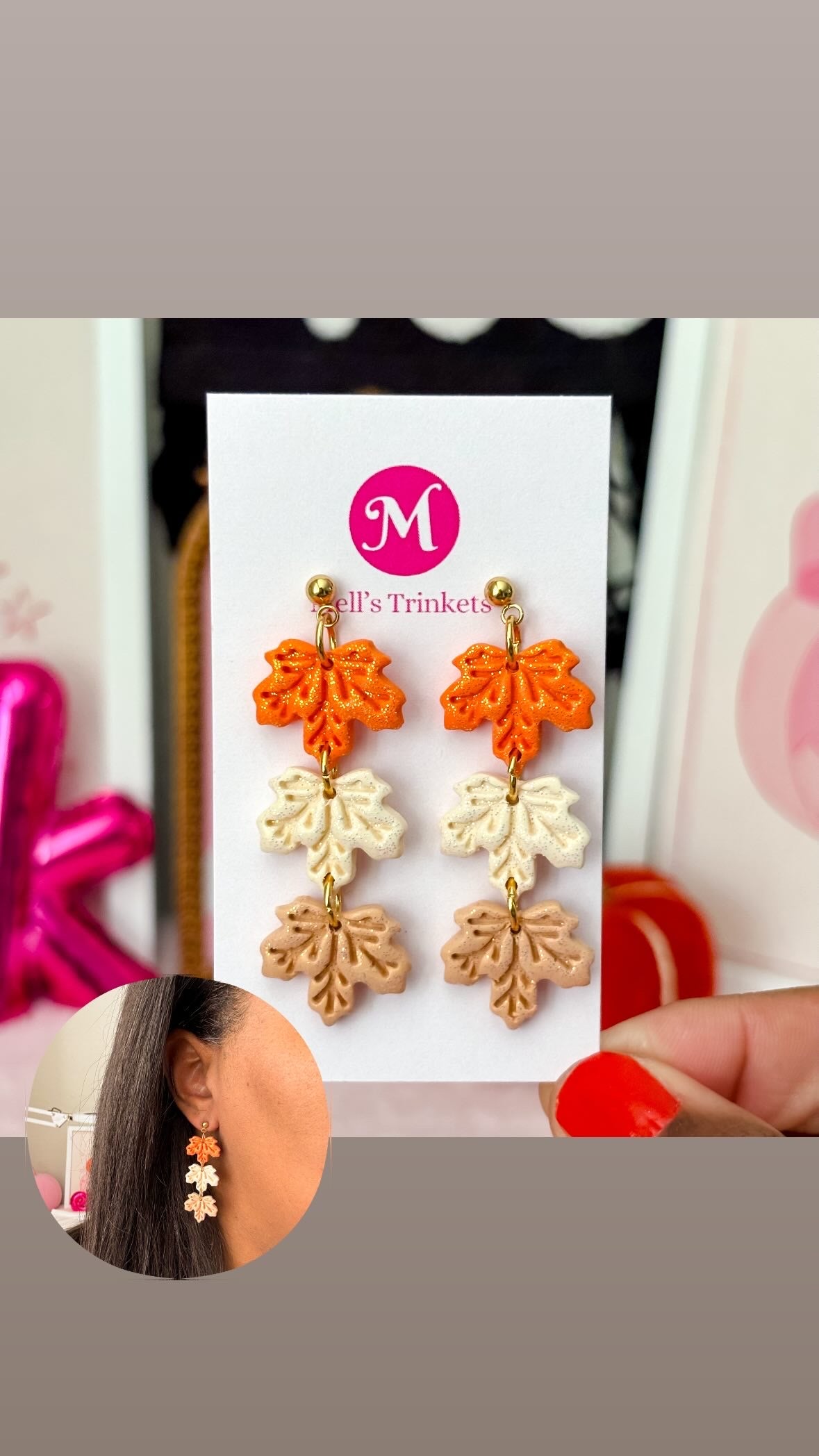 Sparkly Triple Maple Leaves Dangles