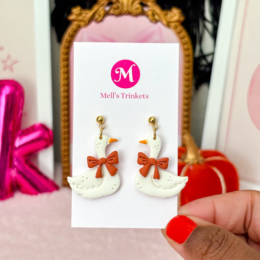 Cinnamon Orange Bow Porch Goose Dangles