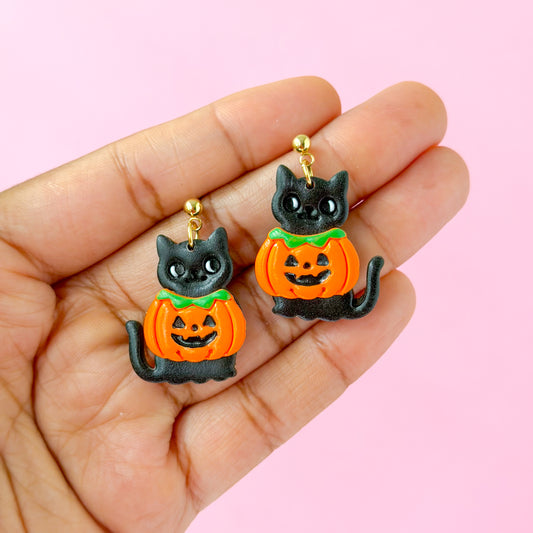 Kitty In A Pumpkin Dangles