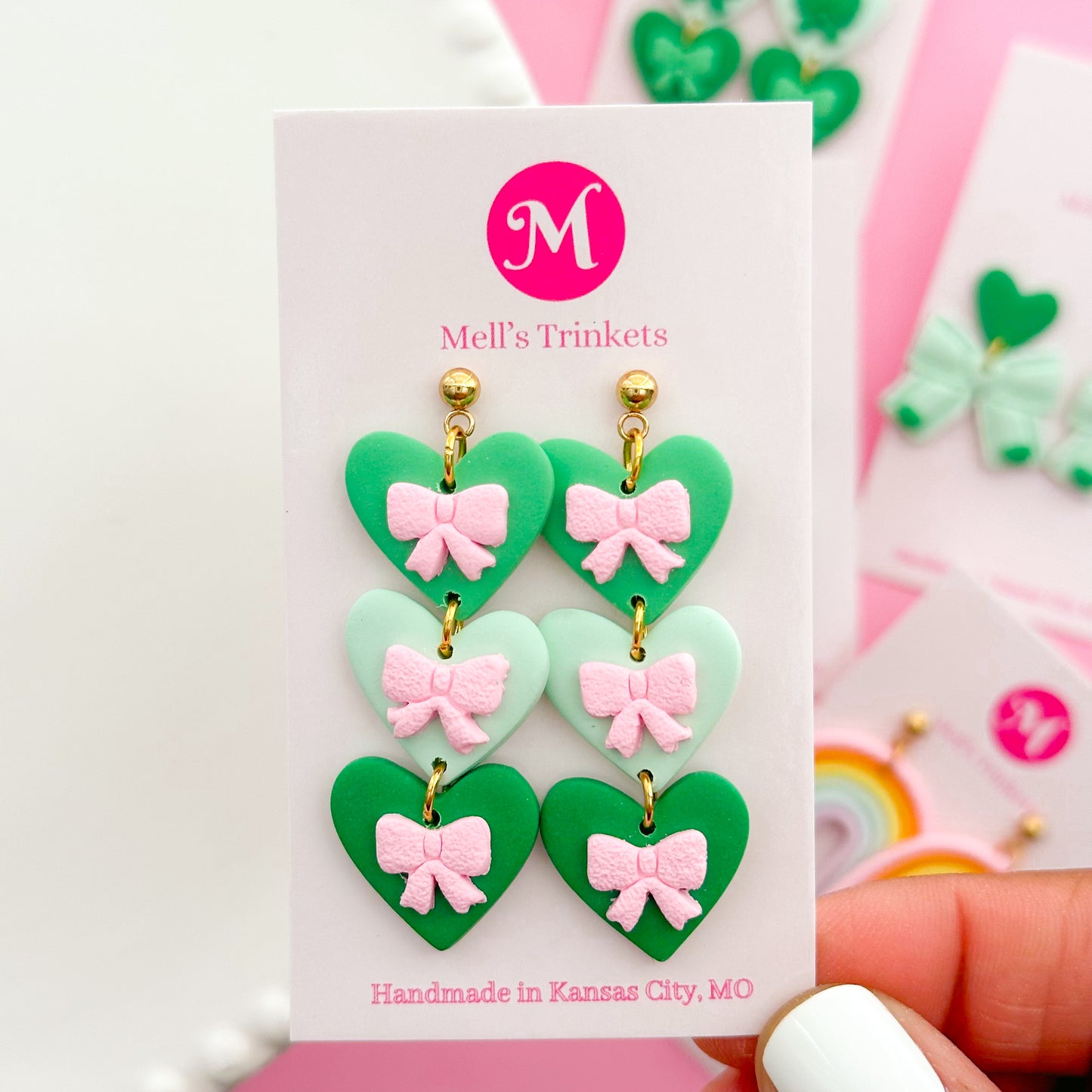 Lucky Bow Hearts - Pink/Green Combo